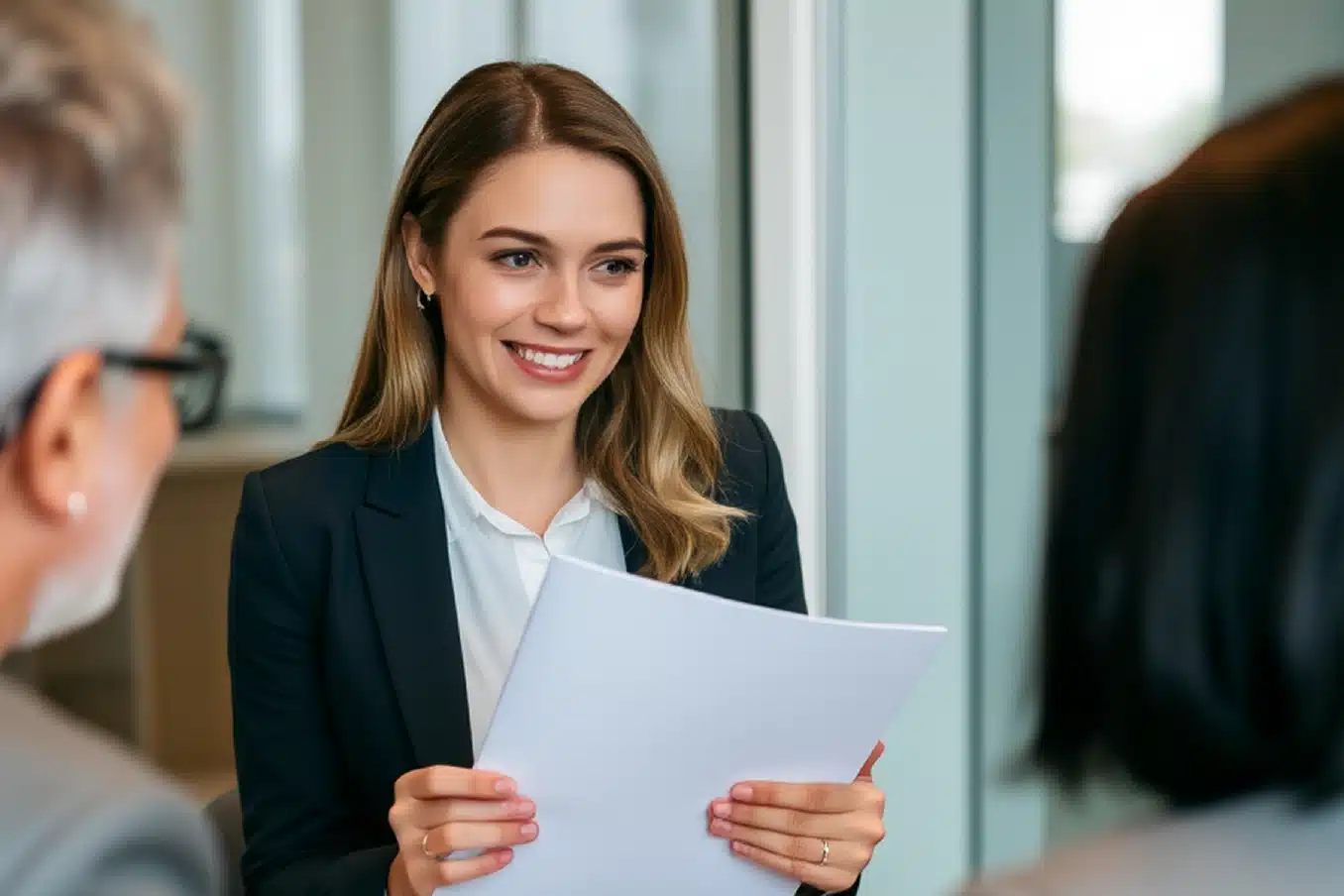 Consultante en recrutement échangeant avec des candidats, illustrant le rôle des cabinets dans la marque employeur et le mécénat d’entreprise